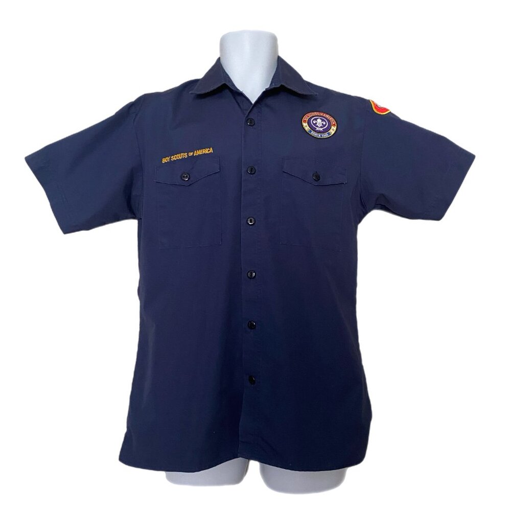 BOY SCOUTS Of America Button Up Youth Official USA Badges Chest Pocket Size XL